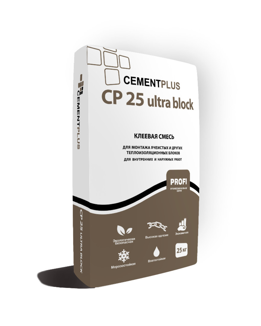 Кладочно монтажная смесь CEMENTPLUS CP 25 uitra block 25 кг (56меш)