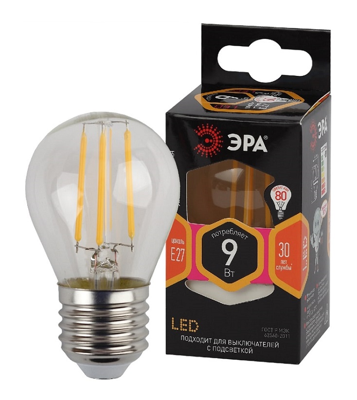 Лампа светодиод ЭРА F-LED P45-9W-827-Е27