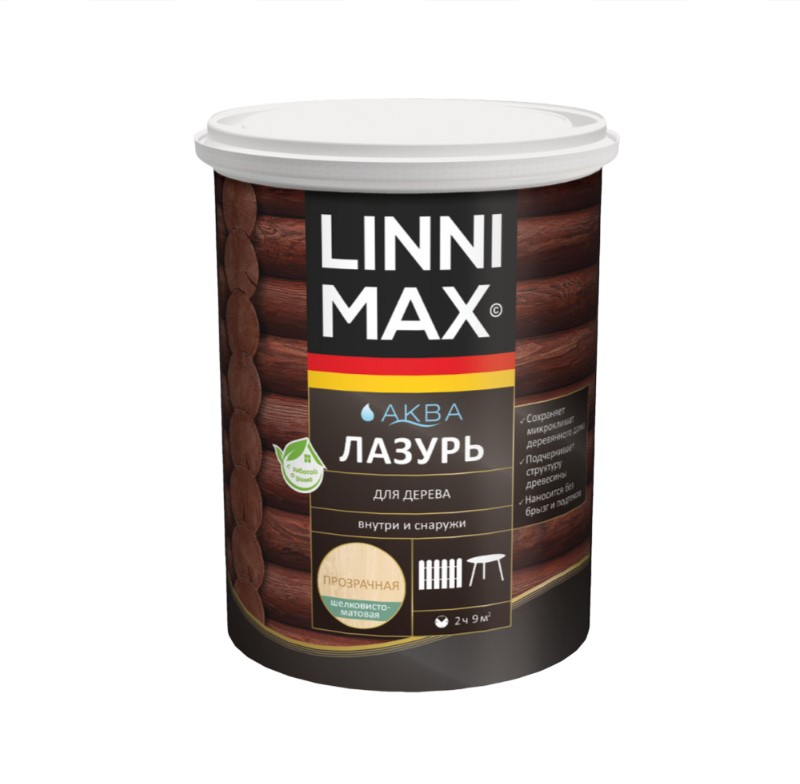 Аква Лазурь LINNIMAX для дерева колеруемая 0,9 л