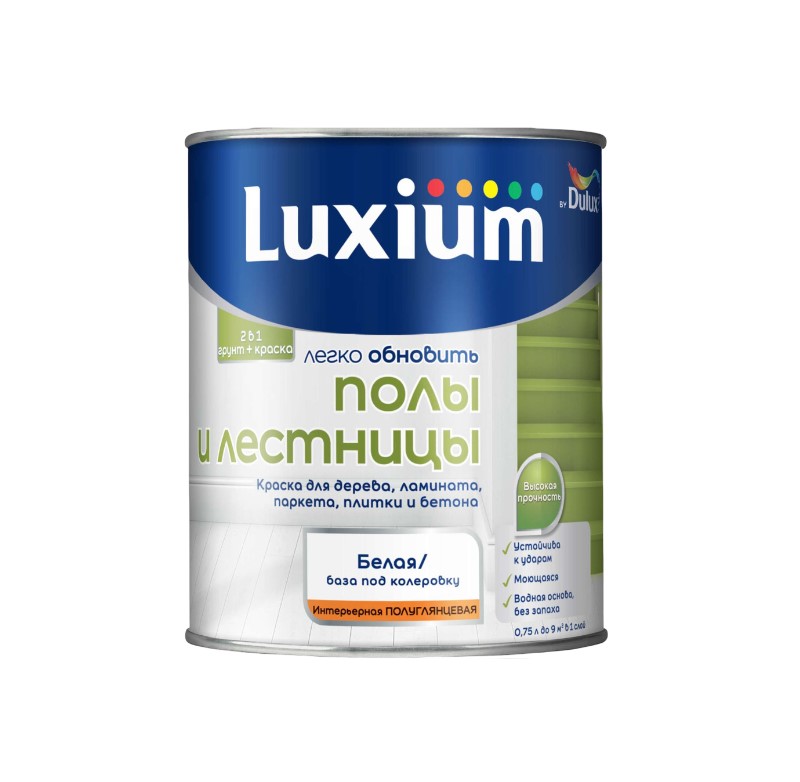 Краска Luxium Полы и Лестницы для дерева ламината бетона база BW 0.75 л пол/глянцевая