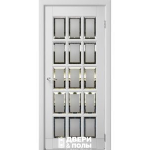 Дверное полотно Английская решетка 15 Белый жемчуг 600С пескоструйный фацет